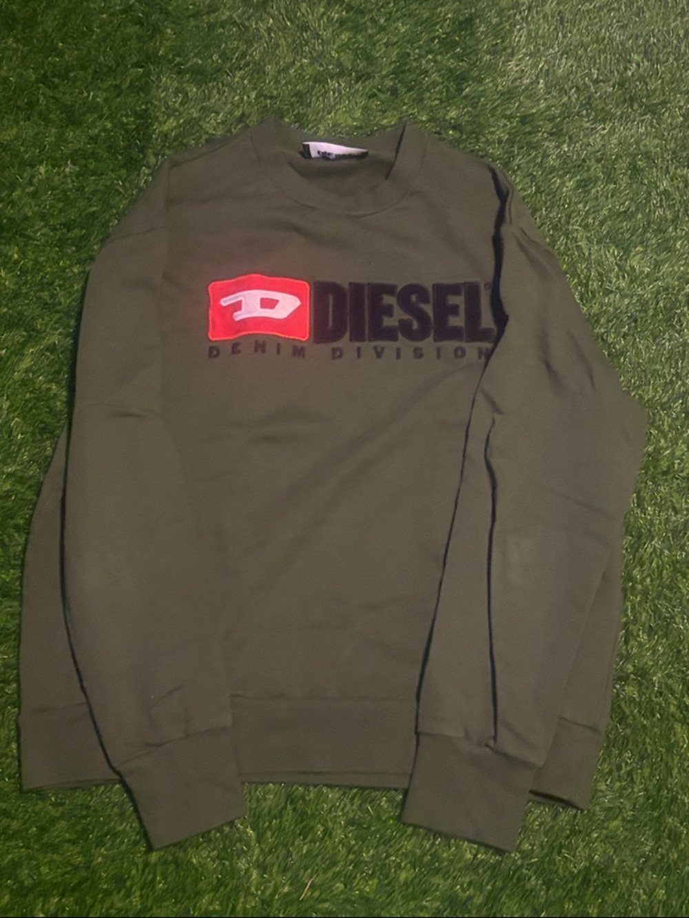Diesel Olive Green Crewneck with Red Logo Medium